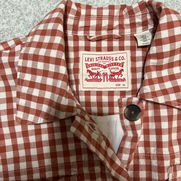 Levi's burnt orange and White gingham coat- size XL - Picture 3 of 6